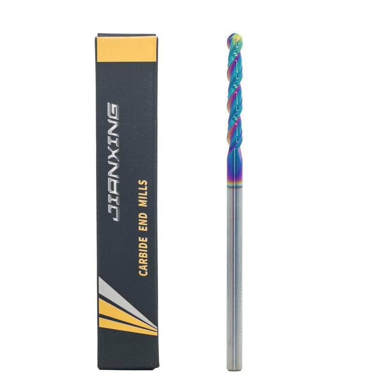 JIANXING 1/8" Extra Long DLC Coated 2-Flute Carbide Ball Nose End Mill, Ideal for Aluminum, Copper Alloys, and Plastic Machining – High Precision & Wear-Resistant Cutting Tool (1 Pieces) - Image 1